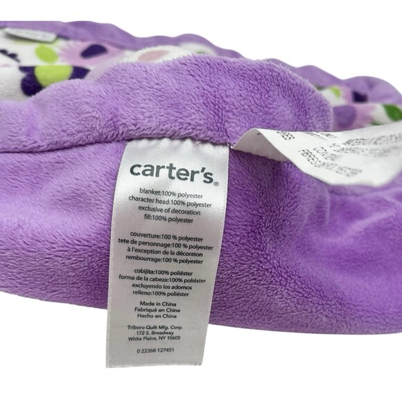 Carters Purple Bear Floral Security Blanket Baby Lovey 13x13 Inches Blankie - Picture 14 of 15